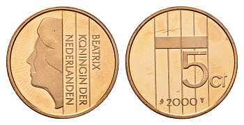 Нидерланды 5 центов 2000 Беатрикс (1980-2013) KM 202 бронза PROOF 1515-2322