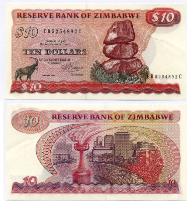 Зимбабве 10 долларов 1983 подпись 2 Pick 3d бумага UNC (пресс) 000-00-00