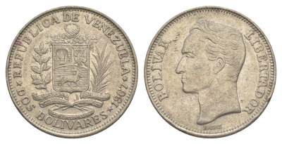 Венесуэла 2 боливара 1967 Симон Боливар Y 43 никель 4599-133