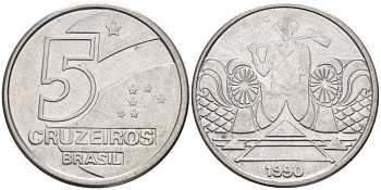 Бразилия 5 крузейро 1990 фермер KM 618.1 нержавеющая сталь 3457-912