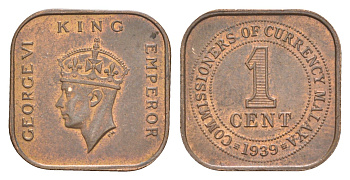 Малайя 1 цент 1939 KM 2 бронза aUNC 4654-724