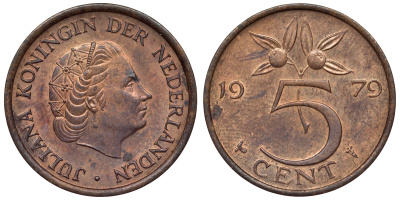 Нидерланды 5 центов 1979 Юлиана (1948-1980) KM 181 бронза 71-122
