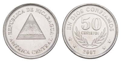 Никарагуа 50 сентаво 2007 KM 88b сталь плакированная никелем UNC 4640-1047