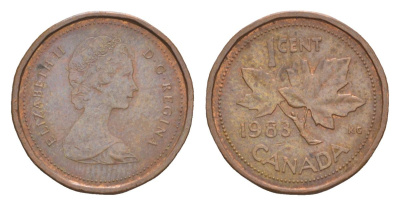 Канада 1 цент 1983 Елизавета II (1952-2022), кленовый лист KM 132 бронза 4630-563