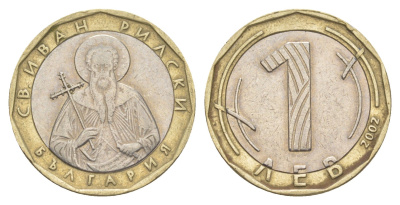 Болгария 1 лев 2002 святой Иоанн Рыльский KM 254 биметалл 4529-1016