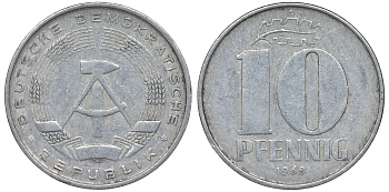 ГДР 10 пфеннигов 1968 A KM 10 алюминий 62-812