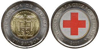 Панама 1 бальбоа 2017 Красный крест KM NEW биметалл UNC M52-9