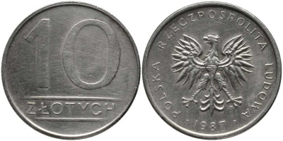 Польша 10 злотых 1987 MW KM 152.1, Parchimowicz 243d медно-никель 113-1017