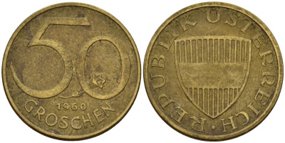 Австрия 50 грошей 1960 KM 2885 алюминиевая бронза 4152-524