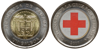 Панама 1 бальбоа 2017 Красный крест KM NEW биметалл UNC M52-9