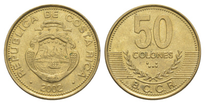 Коста-Рика 50 колонов 2002 KM 231.1a алюминиевая бронза UNC 4631-245