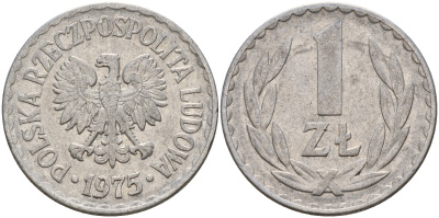 Польша 1 злотый 1975 Кремница KM 49.1 алюминий    4603-911