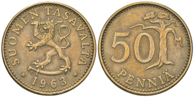 Финляндия 50 пенни 1963 S KM 48 алюминиевая бронза 4586-527