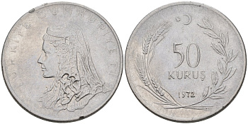 Турция 50 курушей 1972 Анатолийская невеста KM 899 нержавеющая сталь 4566-914
