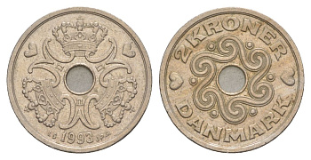 Дания 2 кроны 1993 KM 874 медно-никель 4633-624