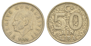 Турция 50000 лир 1999 Кемаль Ататюрк KM 1056 медь цинк никель 4648-925