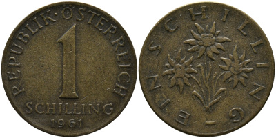 Австрия 1 шиллинг 1961 KM 2886 алюминиевая бронза 33-417