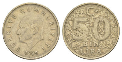 Турция 50000 лир 1999 Кемаль Ататюрк KM 1056 медь цинк никель 4648-925