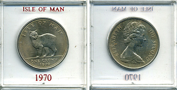 Остров Мэн 1 крона 1970 кошка Мэна, в оригинальной пластиковой коробке KM 18 медно-никель UNC 6-6-1-47