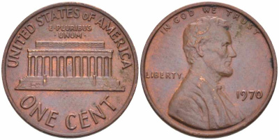 США 1 ЦЕНТ 1970 ЛИНКОЛЬН KM 201 медь цинк 105-618
