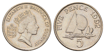 Гернси 5 пенсов 1992 Елизавета II (1952-2022), регата KM 42.2 медно-никель UNC 4682-448