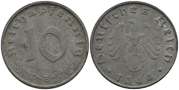 Германия 10 рейхспфеннигов 1944 B KM 101, J.371 цинк 4151-316