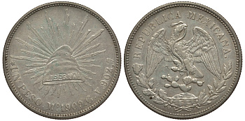 Мексика 1 песо 1909 Mo GV KM 409.2 серебро 633-121