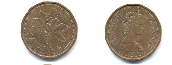 Канада 1 цент 1987 Елизавета II (1952-2022), кленовый лист KM 132 бронза 177-1422