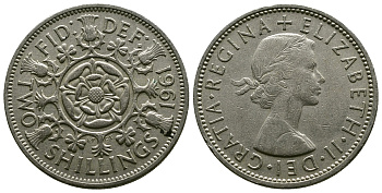 Великобритания 2 шиллинга (флорин) 1961 Елизавета II (1952-2022) KM 906, Spink 4146 медно-никель 4382-313