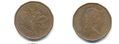 Канада 1 цент 1987 Елизавета II (1952-2022), кленовый лист KM 132 бронза 177-1422