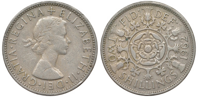 Великобритания 2 шиллинга (флорин) 1962 Елизавета II (1952-2022) KM 906, Spink 4146 медно-никель 62-847