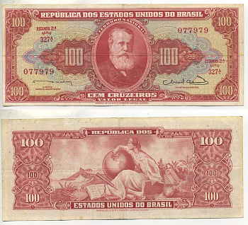 БРАЗИЛИЯ 100 КРУЗЕЙРО 1963 ПОДПИСЬ 12 Pick 180 бумага 7552-34-3