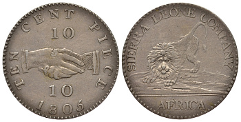 Сьерра-Леоне 10 центов 1805 рукопожатие, лев KM 3 серебро 00-000-00