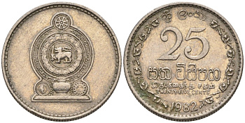 ШРИ-ЛАНКА 25 ЦЕНТОВ 1982 KM 141.2 медно-никель 192-847