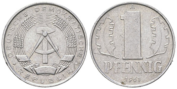 ГДР 1 пфенниг 1961 A KM 8.1 алюминий 206-1027
