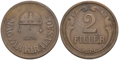 Венгрия 2 филлера 1934 BP KM 506 бронза 4115-1134