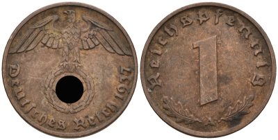 Германия 1 рейхспфенниг 1937 A KM 89, J 361 бронза 4396-234