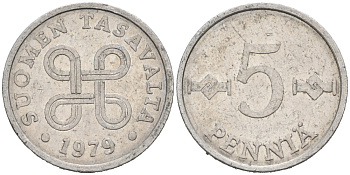 ФИНЛЯНДИЯ 5 ПЕННИ 1979 KM 45а алюминий 192-1223