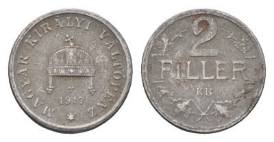 Венгрия 2 филлера 1917 KB, Карл I (1916-1918) KM 497 железо 4664-827