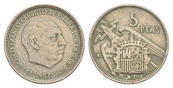 Испания 5 песет 1957 (59) Франциско Франко (1939-1975) KM 786 медно-никель 4650-112