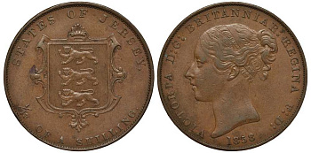 Джерси 1/13 шиллинга 1858 Виктория (1837-1901), большой формат KM 3 медь 650-715