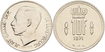 Люксембург 10 франков 1971 Великий герцог Жан (1964-2000) KM 57 никель    4140-1146