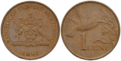Тринидад и Тобаго 1 цент 1997 колибри KM 29 бронза 4158-654