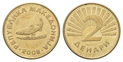 Македония 2 денара 2008 KM 3 латунь aUNC 4688-854