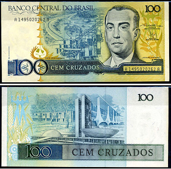 Бразилия 100 крузадо ND (1986-1988) Центральный банк Бразилии, Жуселину Кубичек ди Оливейра Pick 211 b бумага UNC (пресс) 8602-13-1-1