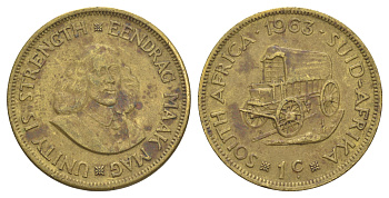 ЮАР 1 цент 1963 Ян ван Рибек KM 57 латунь 4645-915