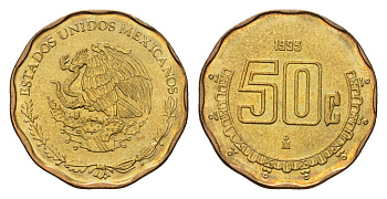 Мексика 50 сентаво 1995 KM 549 алюминиевая бронза UNC 4596-135