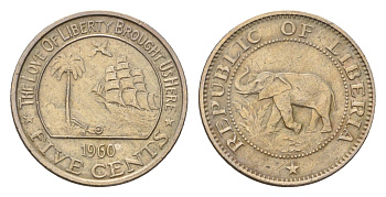 Либерия 5 центов 1960 KM 14 медно-никель 4679-116