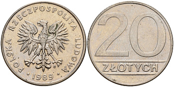 Польша 20 злотых 1989 MW Y 153.2 медно-никель 4187-733