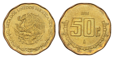 Мексика 50 сентаво 1995 KM 549 алюминиевая бронза UNC 4596-135